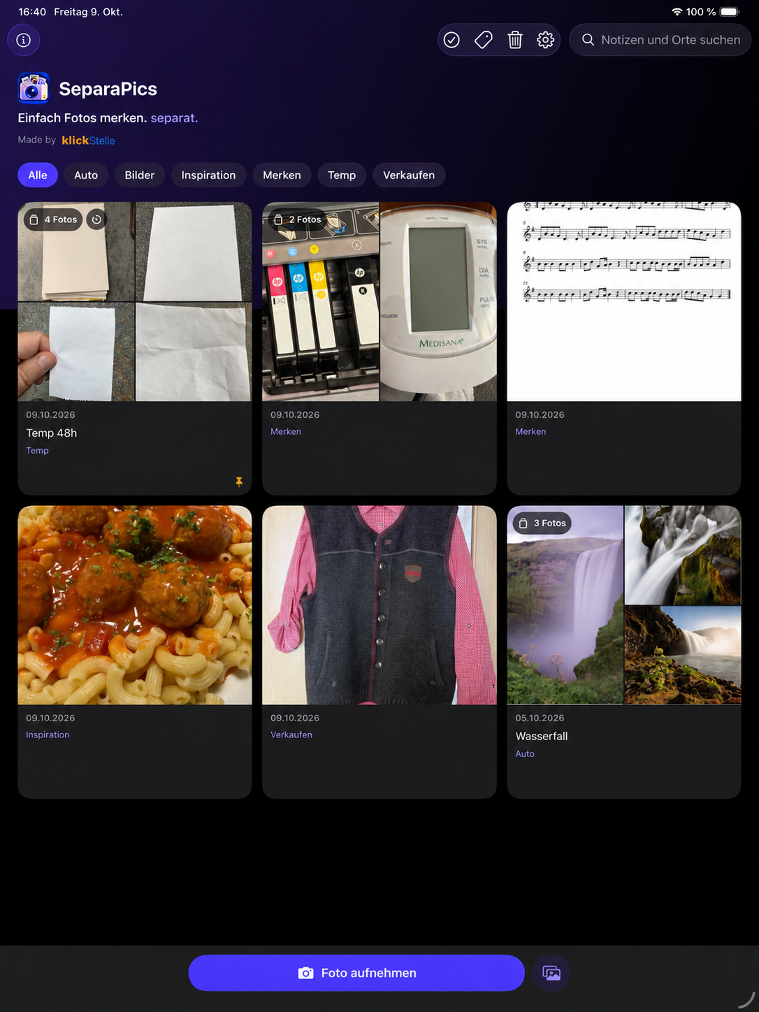 SeparaPics on iPad with tags and grouped photo notes