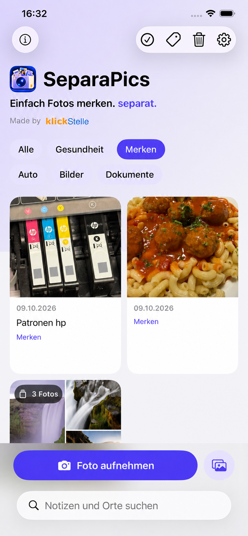 SeparaPics on iPhone with individual photos and multi-photo notes